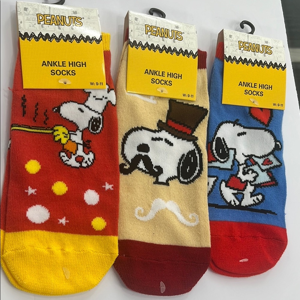 Peanuts Ankle High Socks - Red, Cream, Blue 3 pairs